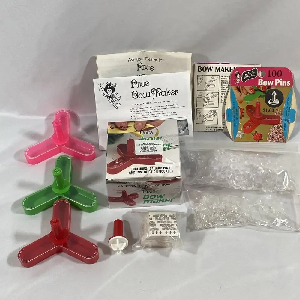 Vintage Lot of 3 Pixie Bow Maker with Pins & Instruction Holidays Bow Party